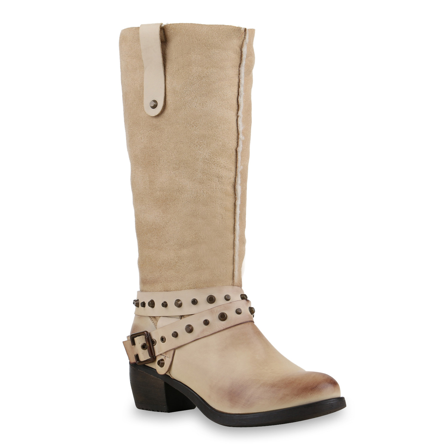 894375 Klassische Damen Stiefel Schuhe Boots Leder-Optik Mode